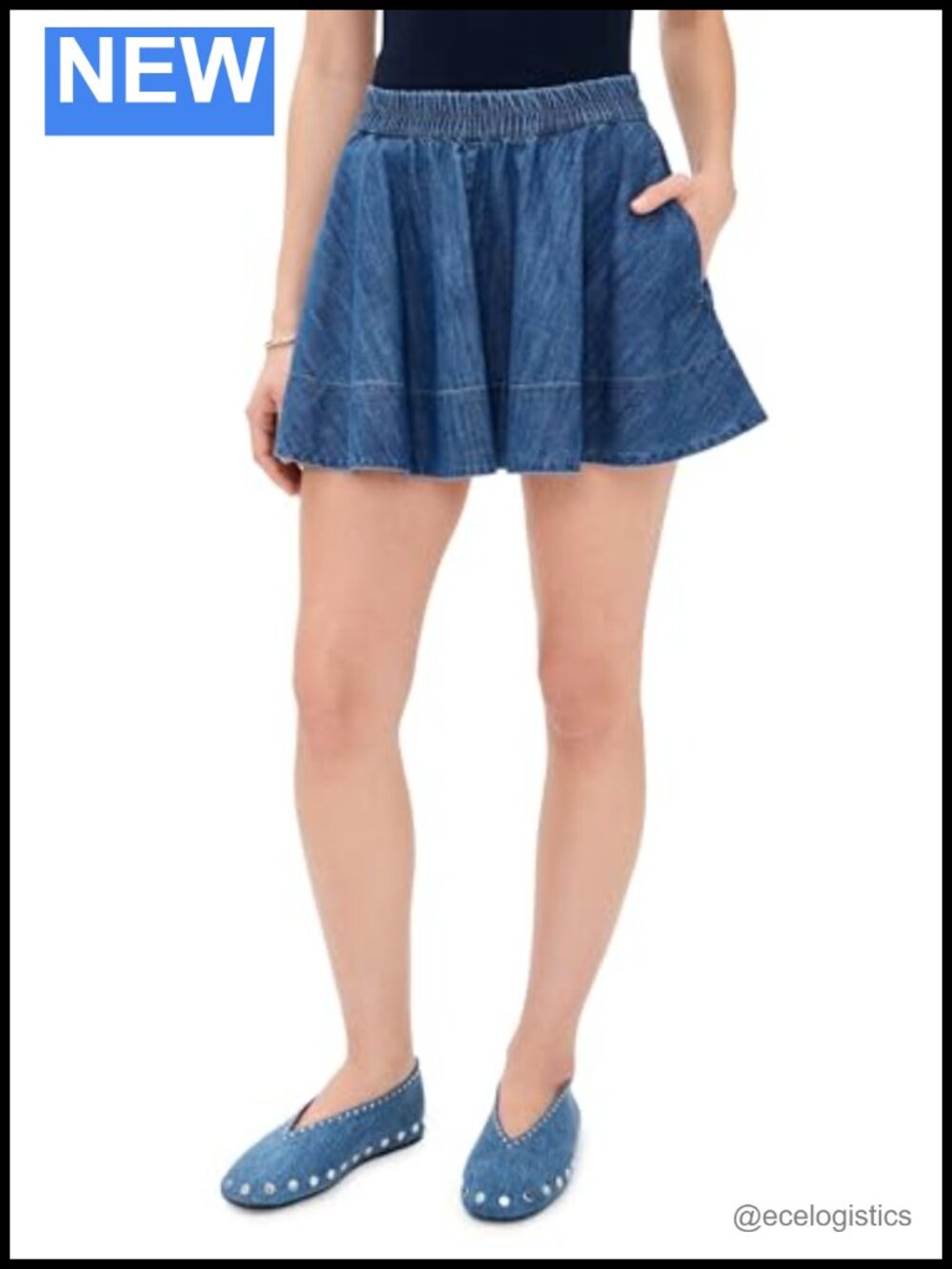 100% Cotton Denim Mini Circle Skirt with Elastic Waistband